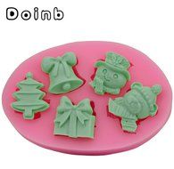 Doinb Christmas Trees Santa Claus Snowman Deer FDA Silicone Fondant Molds Outer Size 7.3x7.3x1.2cm GJM-2800 N38