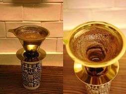 EXPERTO Titanium Coated Gold Pour Over Cone Dripper, Reusable Stainless Steel Coffee Filter with Cup Stand N2