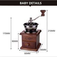 Manual Driven Coffee Bean Spice Herb Vintage Retro Hand Grinder Wooden Burr Mill N5