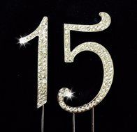 15th Birthday / Wedding Anniversary Number Cake Topper with Sparkling Rhinestone Crystals - 2.75