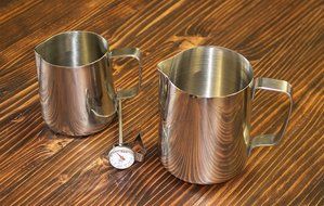 2dayShip Commercial Stainless Steel Frothing Pitcher Set with Thermometer (12 Once and 20 Ounce Frothing Pitchers) N3