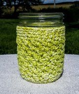 Hand Crocheted Pint Mason Jar Drinking Glass Cozies, tropical Florida colors, set of 4