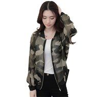 Morecome Women Stand Collar Long Sleeve Zipper Camouflage Printed Jacket N8