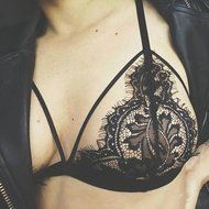 PHOTNO Women Hollow Translucent Underwear Sheer Lace Strap Lingerie Bra Top Bustier N10