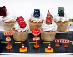 CARS Radiator Springs City Scape 20 Piece Birthday CUPCAkE Topper Set Featuring 12 Random Cars Figures and Radiator... N5