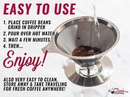Pour Over Coffee Filter Dripper -- The Stainless Steel Designed Cone Drip Brewer Has A Double Mesh Metal Filter... N6