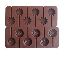 Wocuz 6 Cavity Swirl Lollipop Flower Shape Silicone Chocolate Candy Mold with Sticks 2pcs /Set