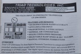 Triad Technologies Tri-State Input to Pneumatic Transducer CP-2500 series