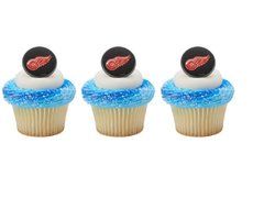 12 CUPCAKE topper RINGS new DETROIT REDWINGS hockey NHL party ANY occasion BIRTHDAY fan FAVORS cake DECORATIONS