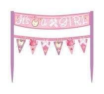 Cardboard Pink Clothesline Girl Baby Shower Cake Bunting Topper N24