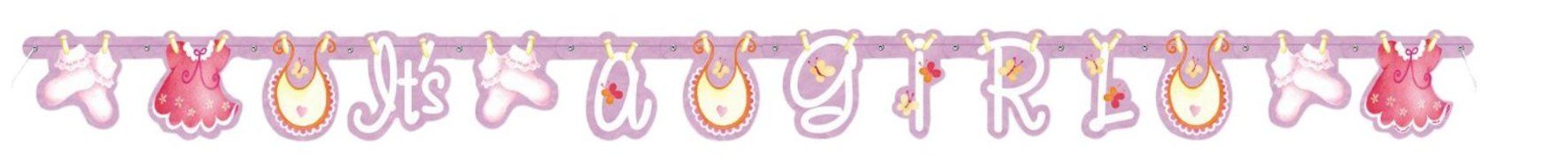 Cardboard Pink Clothesline Girl Baby Shower Cake Bunting Topper N26