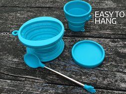 Brooklyn Ice Company - Collapsible Coffee Silicone Set - 5 Ounce Cup, Cone Filter, Spoon in Blue N4
