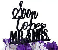LOVENJOY with Gift Box Soon To Be Mr and Mrs Monogram Acrylic Wedding Engagement Cake Topper Black (5.9-inch) N2