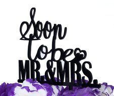 LOVENJOY with Gift Box Soon To Be Mr and Mrs Monogram Acrylic Wedding Engagement Cake Topper Black (5.9-inch) N3