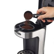 BELLA One Scoop Single Serve Personal Coffee and Tea Maker, color stainless steel and black N9