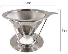 Stainless Steel Pour Over Coffee Maker, Filter Cone and Holder, Micro Filter Coffee Dripper and Brewer N7