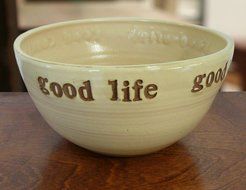 Good Food Good Life Bowl, Ceramic Pottery 3-quart Mixing or Serving Bowl, 9" Diameter N2