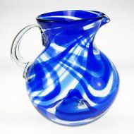 Mexican Glass Margarita or Juice Pitcher, Blue Swirl Design, Bola or Bowl Shape Design N2