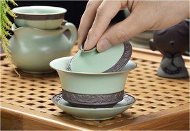 Chinese Porcelain Celadon Ru Kiln Tea Cup Green Color Gaiwan Lidded Bowl (1) N11