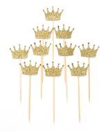 PuTwo 10 Counts Gold Glitter Crown Cupcake Toppers Birthday Party Cake Toppers Birthday Cake Decorations N4