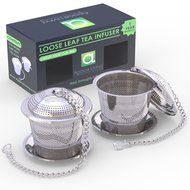 Apace Living Loose Leaf Tea Stainless Steel Strainer (Set of 2) with Tea Scoop and Drip Trays, Medium N7
