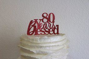 All About Details Red 80-Years-Blessed Cake Topper N2