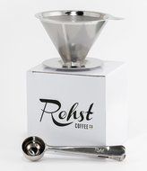 Rohst Reusable Pour Over Coffee Dripper - Paperless Stainless Steel Filter with Scoop and Bag Clamp Combo N6
