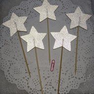 TooMeeCrafts 12 Large Star Topper Silver Glitter Star Wand Cake Topper Cupcake Topper Wedding Cupcake Toppers N2