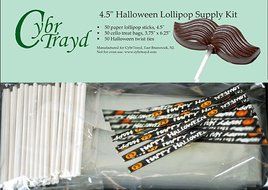Cybrtrayd 45StK50H 4.5-Inch Halloween Lollipop Supply Bundle, 50 4.5-Inch Lollipop Sticks, 50 Happy Halloween...