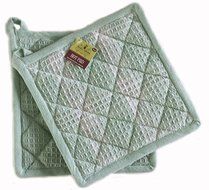Souffle Cooking Bundle Gift Set- 2 Items: Set of 6 White Souffle Ramekins and Two Mint Green Hot Pads