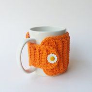 Coffee Mug Cozy Red with Flower Button N2