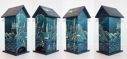 Handmade Wood Tea House Box Storage Kitchen Decor Harry Potter Tea Bag Holder N3