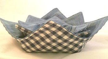 Microwave Bowl Cozy Denim/ Soldier Blue Gingham 3 pc. Set