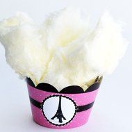 Paris Themed Cupcake Wrappers, Black and White Damask, Confetti Couture Party Supplies, 36 Wraps N3