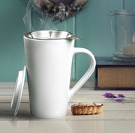 Asobu TEA TIME MUG SET a large 15 ounce loose leaf tea stainless steel infuser and porcelain mug with saucer (... N5