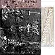 CHEERLEADER W/POMPOM LOLLY Sports Chocolate Candy Mold With Molding Instruction + 25 Lollipop Sticks