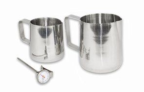 2dayShip Commercial Stainless Steel Frothing Pitcher Set with Thermometer (12 Once and 20 Ounce Frothing Pitchers) N4