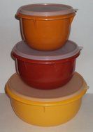 Tupperware Vintage 3 Piece Nexting Mixing Bowl Set with Seals Yellow Red Orange N2