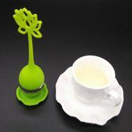Cute Designed Lotus Shaped Stainless Steel Tea Infuser Teaspoon Silicone Loose Leaf Herb Strainer Filter Blue N11