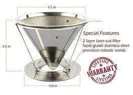 Mona Lisa Barista Pour-Over Coffee Dripper - The Reusable Stainless Steel Coffee Filter Cone and Stand (1-2 Cup... N6