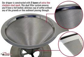 Pour Over Coffee Filter Dripper -- The Stainless Steel Designed Cone Drip Brewer Has A Double Mesh Metal Filter... N7