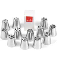 YOUKEE 12 PCS Russian Icing Piping Tips Stainless Steel Nozzles Home DIY Cupcake Pastry Cake Decorating Tips Tools... N5