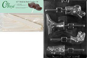 Cybrtrayd 45St50-A129 Dinosaur Lolly Animal Chocolate Candy Mold with 50 4.5-Inch Lollipop Sticks