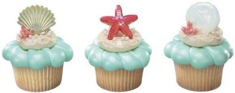 Beach Seashell Sand Dollar and Starfish Cupcake Rings - 24 ct