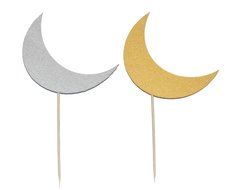 Zaffron Silver and Gold Mix Crescent Moon Cupcake Toppers and Party Picks (12 pack) N2