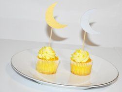 Zaffron Silver and Gold Mix Crescent Moon Cupcake Toppers and Party Picks (12 pack) N3