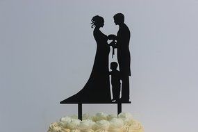 Meijiafei Family Pregnant Bride and Groom with A Little Boy Cake Topper