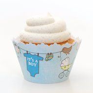 It&#039;s a Boy Baby Shower ADJUSTABLE Cupcake Wrappers - Set of 12 - Blue Onesie, Bib, Socks, Stroller Carriage &amp;...