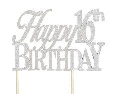 All About Details Silver Happy-16th-birthday Cake Topper