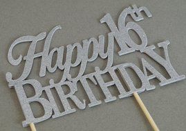 All About Details Silver Happy-16th-birthday Cake Topper N2
